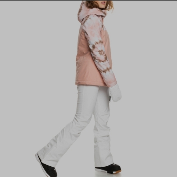 Roxy Rising High Snow Pants, Bright White with Black Band at Waist - Picture 3 of 8